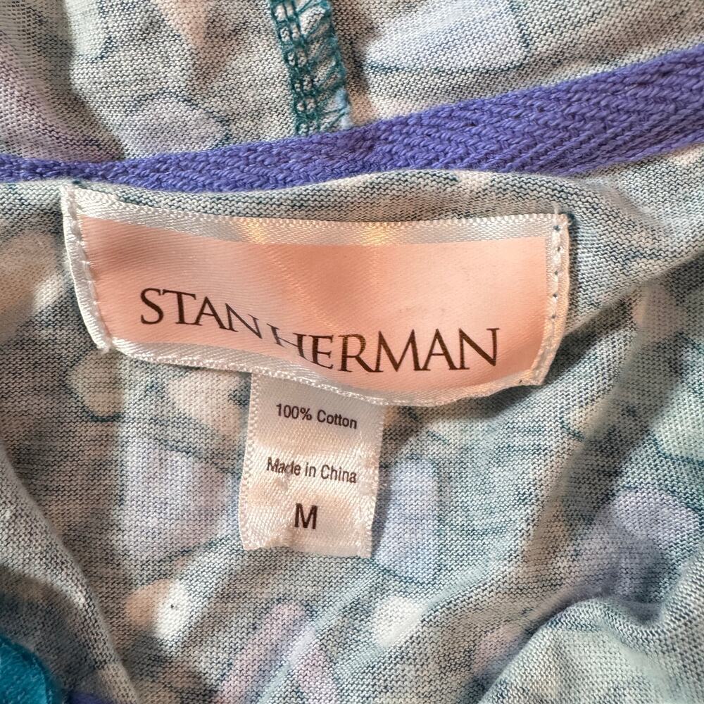 Stan Herman Women's sz Medium 100% Cotton Hooded Pullover Lounger Teal Wave Blue - Picture 5 of 7